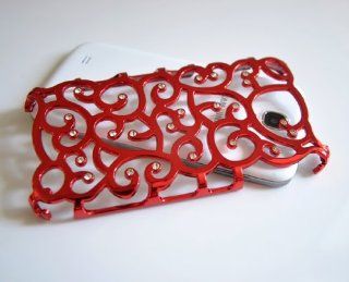Red Bling Diamond Crystal Flower Hollow Pattern Carve Case Cover Skin for Samsung Galaxy S4 i9500 Cell Phones & Accessories