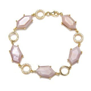 Pink Mother of Pearl Bracelet with White CZ 7.5" Bangle Bracelets Jewelry