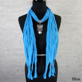 Fashion Jewelry Scarf with Silvertone Owl Pendant Scarves & Wraps