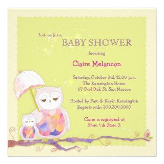 Chic Baby Green Owl Baby Shower Invitations