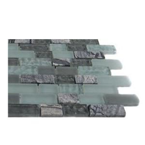 Splashback Tile Paris Rain Blend Brick Pattern 1/2 in. x 2 in. Marble and Glass Tile Bricks   6 in. x 6 in. Tile Sample R4D5