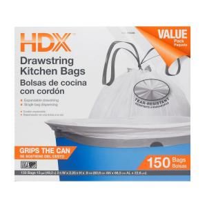 HDX 13 gal. Kitchen Drawstring White Trash Bag (150 Count) 0.9 Mil Value Pack HDX716866