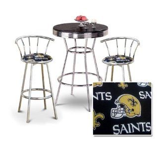Chrome Bar Table & 2 Chrome 29" New Orleans Saints NFL Fabric Seat Barstools   Home Bars