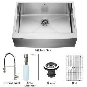 Vigo All in One Apron Front Stainless Steel 25.75x34.25x14 0 Hole Single Bowl Kitchen Sink and Faucet Set VG15272