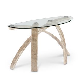 Cascade Stone and Glass Demilune Sofa Table Magnussen Home Furnishings Coffee, Sofa & End Tables