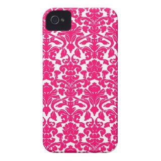 Hot Pink Ornate Floral Damask Pattern iPhone 4 Cases