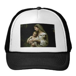 Blessed Virgin Mary Holding Child Jesus and Lamb Mesh Hats