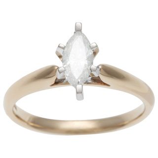 14k Yellow Gold 1/2ct TDW Certified 6 prong Marquise Diamond Solitaire Ring (H I, I1) Engagement Rings