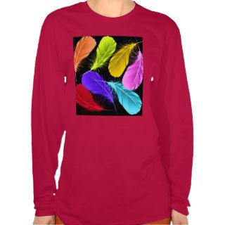 Bold Vivid Wild Colored Feathers On Black Tee Shirts