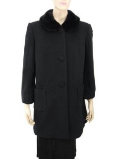 Single Breasted Cashmere Wool Coat with Rex rabbit Fur Trim Black Wool Outerwear Coats