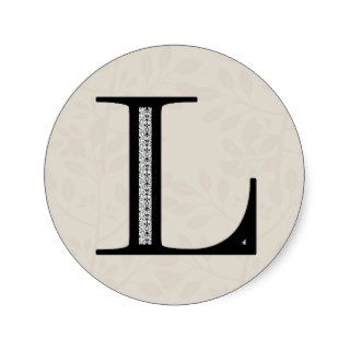 Damask Letter L   Black Round Stickers
