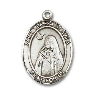 St. Teresa of Avila Large Sterling Silver Medal Chain Necklaces Jewelry