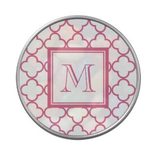Hot Pink White Quatrefoil  Your Monogram Jelly Belly Candy Tins