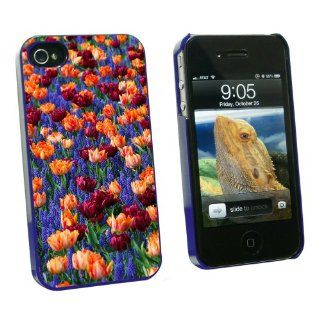 Graphics and More Field of Tulips and Blue Flowers   Snap On Hard Protective Case for Apple iPhone 4 4S   Blue   Carrying Case   Non Retail Packaging   Blue Cell Phones & Accessories