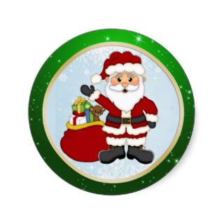 Cute Santa and presents Christmas Round Stickers