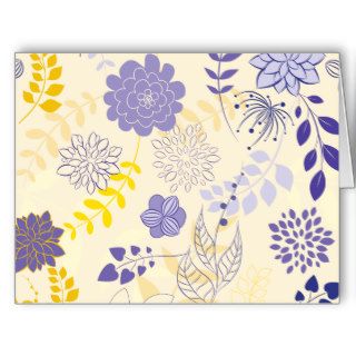 Blue Gold Cute Retro Floral Pattern Cards