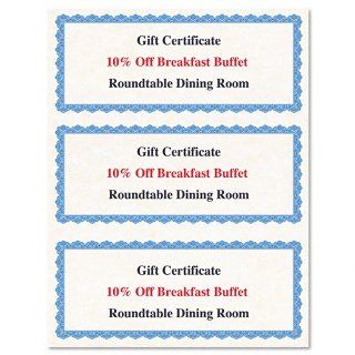 Blue 3 Up Gift Certificate, 75/pack  Blank Certificates 