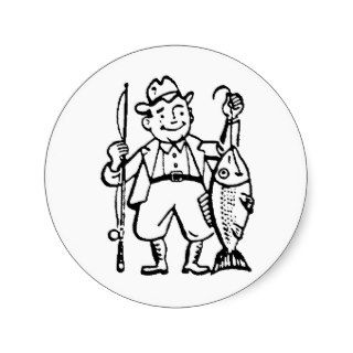 Fisherman and His Catch Round Stickers