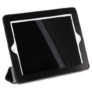 Magnetic Rollback iPad Cover, Pebbled Faux Leather, Black, Gray Interior 