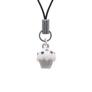 Small White Cupcake with Multicolored Crystal Sprinkles Cell Phone Charm Cell Phones & Accessories