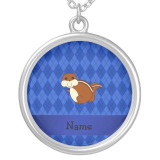 Personalized name chipmunk blue argyle necklaces