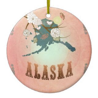 Modern Vintage Alaska State Map  Pastel Peach Christmas Ornaments