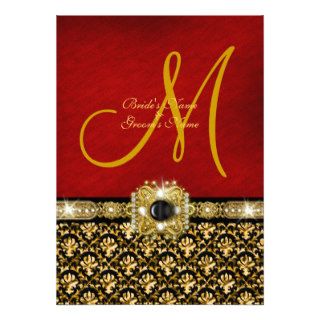 Damask black red gold "elegant wedding" personalized announcement