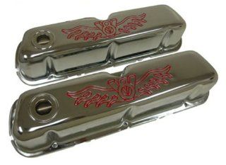 1962 85 Ford Small Block 260 289 302 351W Steel Valve Covers   Red V8 Logo Automotive