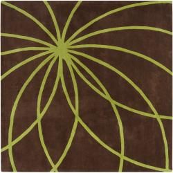 Hand tufted Contemporary Brown/Green Zhores Wool Abstract Rug (8' Square) Round/Oval/Square