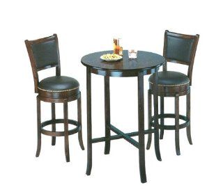 York black Pub Table Set with 2 Leather Chairback Swivel Bar Stools   Home Bars