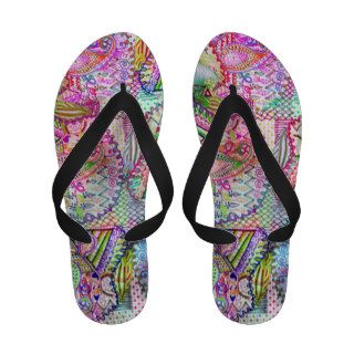 Abstract Girly Neon Rainbow Paisley Sketch Pattern Flip Flops