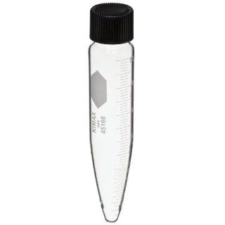 Kimax 45166 15 Glass Conical Bottom 15mL Graduated Centrifuge Tube with Screw Cap (Case of 12) Science Lab Micro Centrifuge Tubes