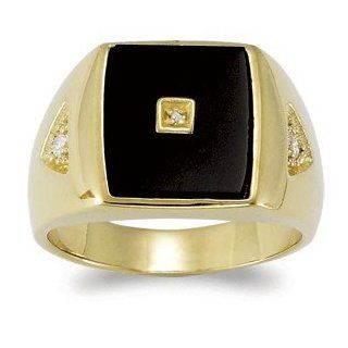 Mens 18K Gold Over Sterling Genuine Black Onyx & Diamond Ring Size 12 Jewelry Products Jewelry