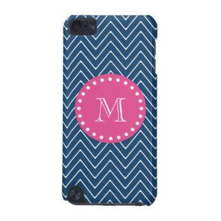 Hot Pink, Navy Blue Chevron  Your Monogram iPod Touch 5G Cases