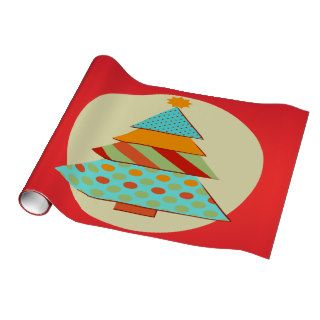Christmas Tree, Cute Cool Retro Stripes,Polka Dots Gift Wrapping Paper