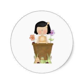 Garden Fairy in Flower Pot Round Sticker