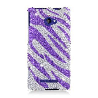 Eagle Cell PDHTC6990S326 RingBling Brilliant Diamond Case for HTC Windows Phone 8X   Retail Packaging   Purple Zebra Cell Phones & Accessories