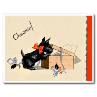 Cheerio Christmas Retro Scottie Dog Post Card