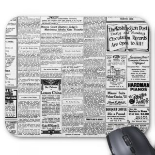 Old black & white newspaper, vintage retro advert mouse pads