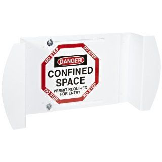 Brady 43747 21"   30" Inside Diameter, B 302 Overlaminated Polyester, Black and Red on White Confined Space Manhole Cover, Legend "Confined Space Permit Required For Entry" Industrial Warning Signs