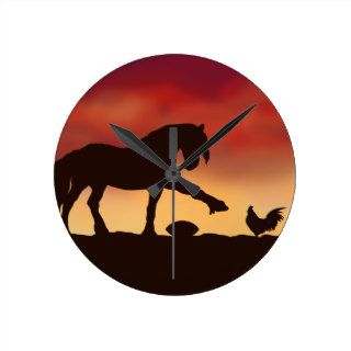Horse and Rooster Football Stand off Wall Clock