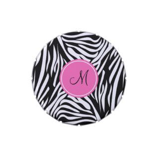 Monogram Black and White Zebra with Hot Pink Jelly Belly Tin