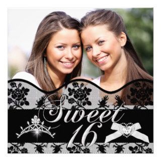 Sweet 16 Black Twins Photo Sweet Sixteen Personalized Announcements