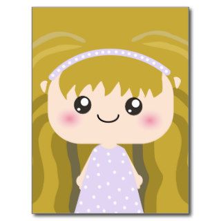 Kawaii Polka dot lilac dress Squeable cartoon Girl Postcard