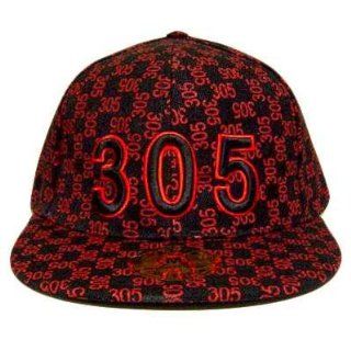 MIAMI 305 RED BLACK FLAT BILL FITTED CAP HAT LARGE NEW  Sports Related Merchandise  Sports & Outdoors