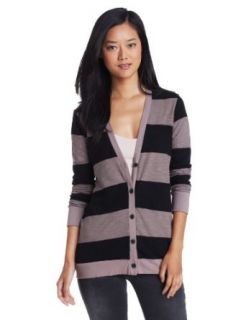 Michael Stars Women's Rugby Stripe Long Sleeve Cardigan, Quicksand, One Size