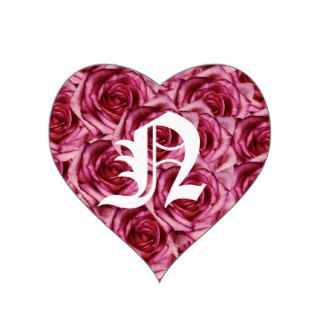 Monogram Letter N Pink Roses Sticker