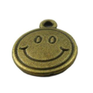 Antique Style Bronze Tone Round Smile Smiley Face Charm Pendants 50pcs Jewelry