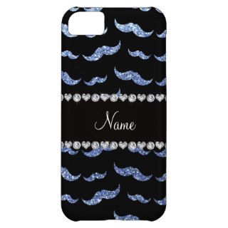 Personalized name light blue glitter mustaches iPhone 5C cases