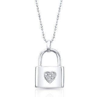 Victoria Kay Sterling Silver CZ Heart Padlock Pendant, 18" Jewelry